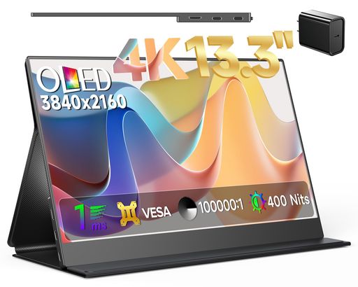 UPERFECTモバイルモニター4K有機EL(OLED)パネル搭載13.3インチモバイルディスプレイユウキELUHD(3840x2160)100%DCI-P3100000:1高コントラスト400Nitポータブル軽量薄型