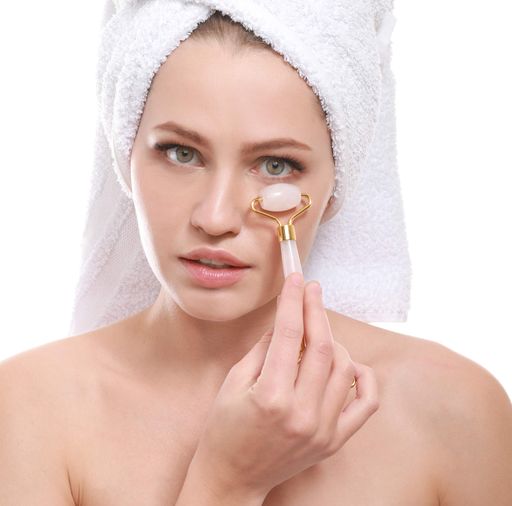 美顔マッサージ用フェイスローラージェイドローラー天然石ローズクォーツ製