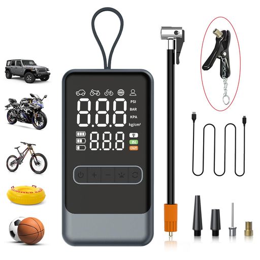 YUHAFO空気入れ自転車電動くうき入れ最大圧力150PSI充電式英式仏式米式バルブ対応車バイクオートバイ原付ママチャリボール用LEDライト自動停止空気圧指定可エアコンプレッサータイヤエア…