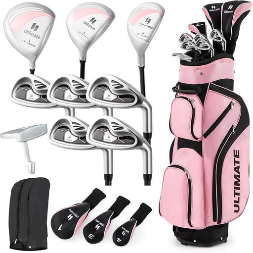 GYMAXレディスクラブセットクラブ9本(1W/3W/4W/6I/7I/8I/9I/PW/PT)右利き用ゴルフクラブセットヘッドカバー付きキャディバッグ付き初心...