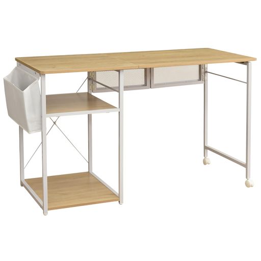 タマリビング(Tamaliving)折りたたみデスクカジュアリー幅50~120cm収納棚付きアイアンx木製ホワイト/ナ..