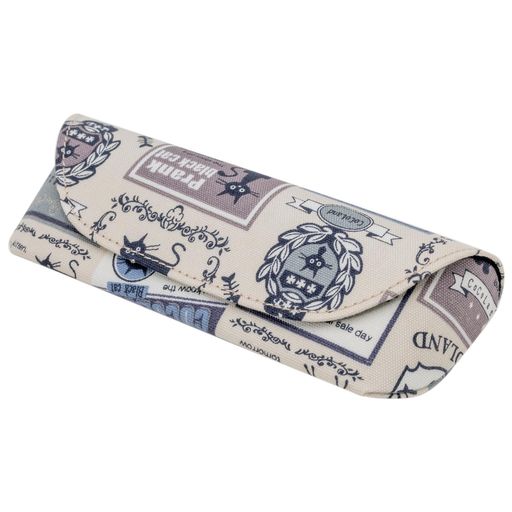 パール(Pearl)メガネケースセミハードケースマグネット式黒ネコワッペン柄レトロベージュブルー092909