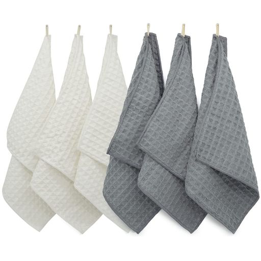 KYOSAMA食器布巾厚手キッチンタオルマイクロファイバーキッチン用品布巾台ふきん鏡拭きガラス拭き台ふきん(グレー3枚ホワイト3枚)約29*29cmワッフル生地吸水速乾