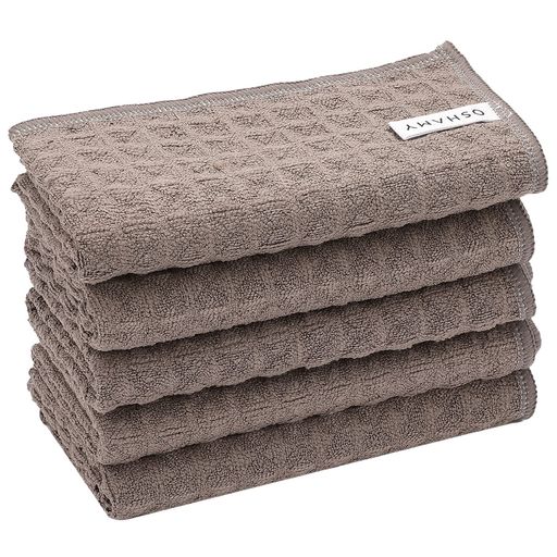 キッチンタオル一般的なタオルの5倍の吸水率超吸水速乾食器拭きワッフル生地マイクロファイバー25x25cm5枚セットOSHAMY(チャコールグレー)