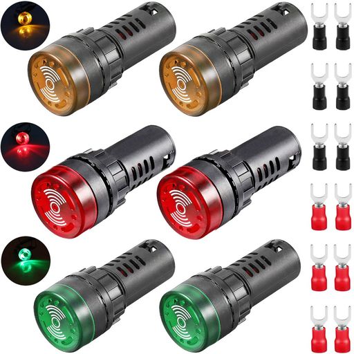 Youmile6個LEDブザー22mm12VVDCLEDブザーアラームフラッシュシグナルインジケータライト赤緑黄色プレミ..
