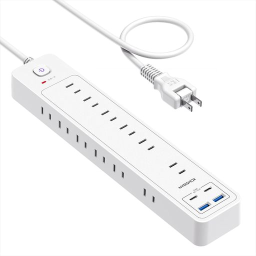 延長コード2mUSB付き電源タップ12個AC口4個USB(2個Cポート+2個Aポート)コンセント一括スイッチ付きタコ..