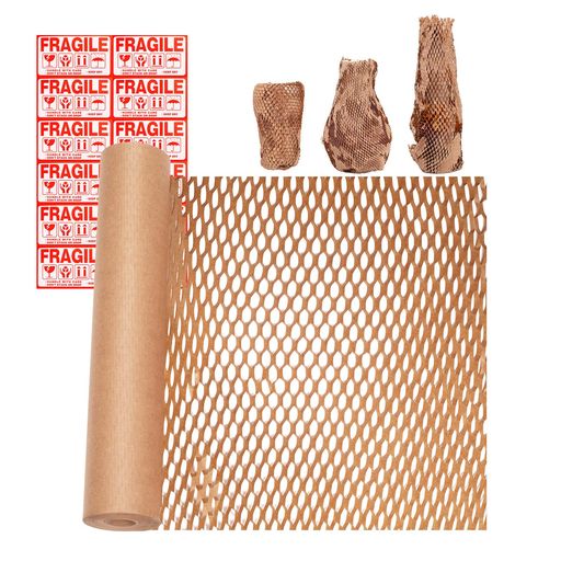 Akizora緩衝材引っ越し用食器梱包材ハニカム紙輸送用緩衝材割れ物の注意シール12枚付き回収可能素材環..