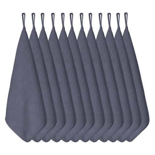 [HOOMCOOM]キッチンタオルキッチンクロスふきんループ付き12枚セット布巾台拭き食器拭きマイクロファイバー厚手生地吸水速乾30x30cm防臭衛生抗菌グレー