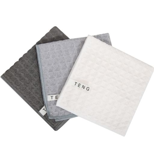 ふきんマイクロファイバー布巾強力吸水速乾雑巾食器拭きガラス窓鏡キッチンタオル台拭き掃除用品ワッフル調キッチンクロス(3枚-中グレー上品灰藤白い)