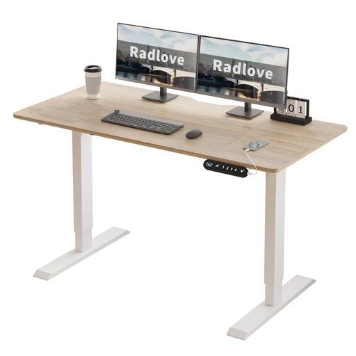 Radloveデスク昇降式パソコンデスクゲーミングデスク机電動昇降式スタンディングデスクパソコンラックPCデスク高さ調節可能メモリー機能付き幅140CMx奥行60CM高さ69~115CM(オーク140*60cm)(3)