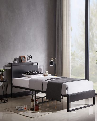 Beemyiベッドフレームシングルベッドパイプベッド2口コンセント1USB収納棚付き耐荷重200Kg耐久性通気性子供寮ゲストハウス民泊社宅新生..