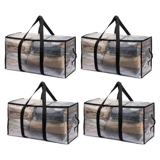 BTtime布団収納袋4個セット引越しバッグ大きいバッグ衣装ケース折りたたみ式カバン持ち手付き背負える透明窓特大容量省スペース防塵防水耐荷重洋服/羽毛布団引っ越し/旅行用100L(透明)