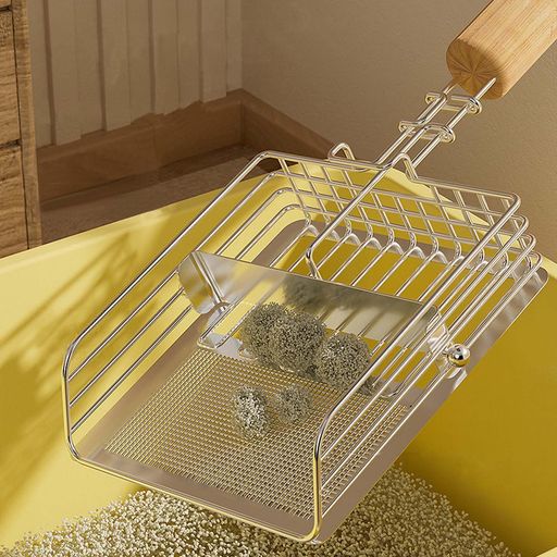 Ifukens猫砂スコップ猫トイレスコップステンレス2サイズ網目頑丈丈夫押出し式猫砂シャベル小粒&大粒ネ..