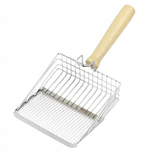 ステンレス猫砂スコップ木製ハンドル二合一細かい目豆腐砂ベントナイト対応軽量コンパクト多頭飼い防サ..