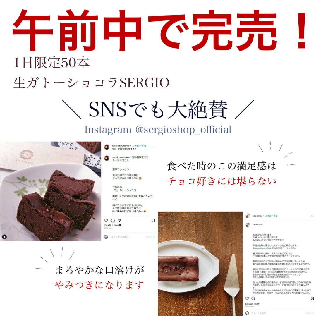 人気！ 生ガトーショコラ SERGIO 西尾抹茶 グルテンフリー お取り寄せ スイーツ 高級 冷凍 保存料不使用 送料無料 290g 1本 2