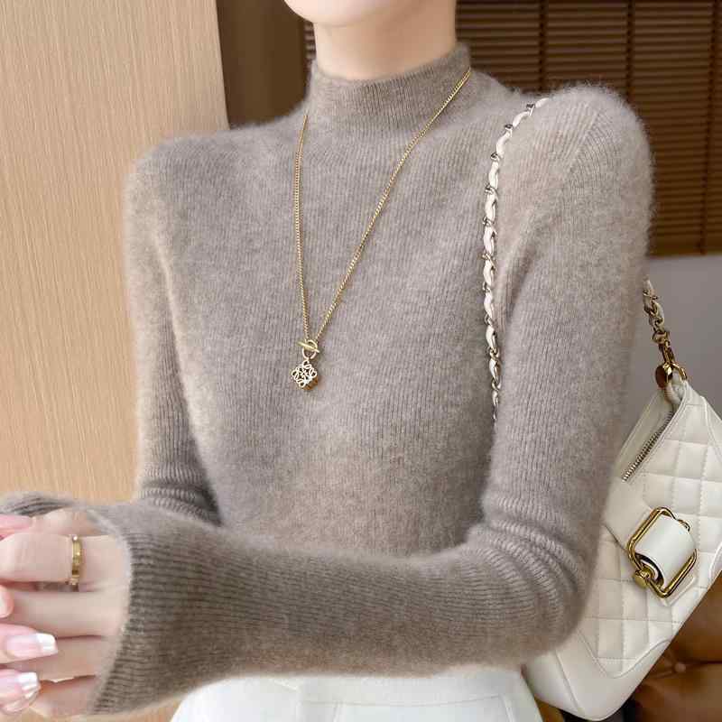 Rakuten - ニット レディース 女性用 シームレス ハイネック ウール混 タートルネック セーター スリムフィット トップス インナー 長袖 リブ編み 重ね着 秋冬 オフィス カジュアル 普段使い 快適