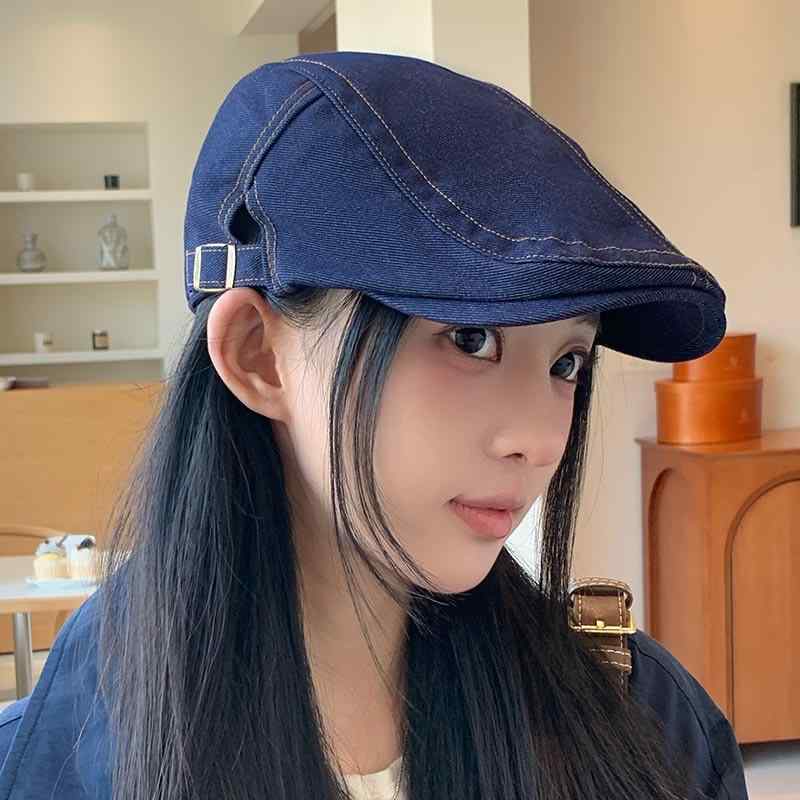 乐天商城 - キャスケット ハンチング ベレー帽 レディース 秋冬 無地 デニム ゆったりサイズ 小顔効果 レトロ トレンド おしゃれ 保温 防風 日よけ お出かけ 普段使い ブラック ブラウン ネイビー