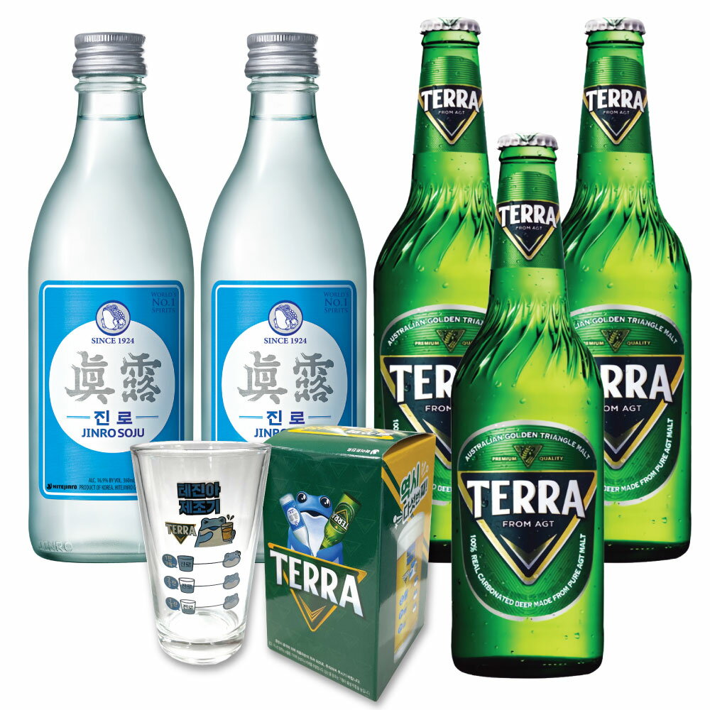 楽天韓国フリーマーテジナセット（テラビール+ジンロイズベク） TERRAビール 330ml×3本+JINRO is back 焼酎360ml×2本 + 専用ガラス 韓国お酒