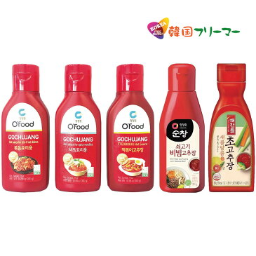 韓国料理ソース 5種セット 炒め物用、ビビン麺用、トッポッキ用、牛肉ビビン(ビビンパ用)、チョコチュジャン(酢入りコチュジャン) 各300g