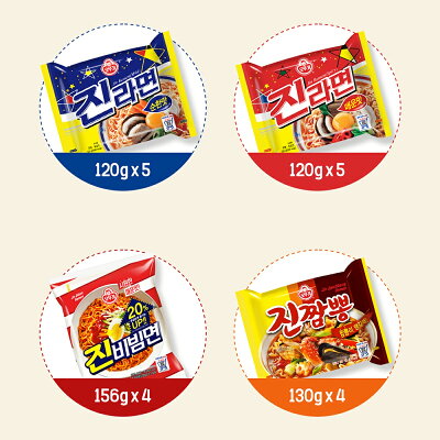 韓国フリーマー オットギ 選りすぐり ジンジンビチャン 4種セット (ジンラーメン甘口5個+ジンラーメン辛口5個+ジンビビン麺4個+ジンチャンポン4個) 韓国ラーメン 画像2