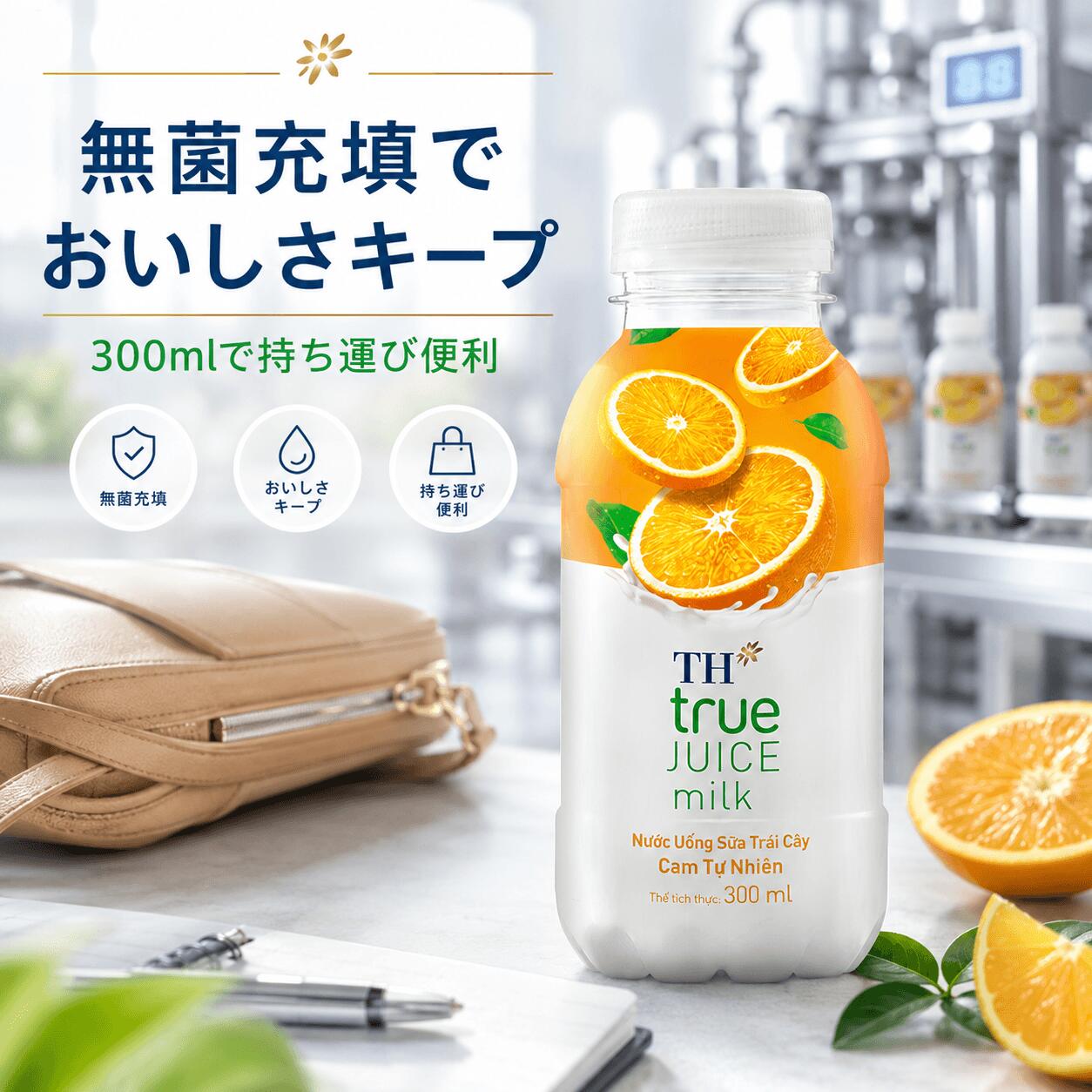 SesofoodsのTH true Juice milk Orange オレンジ ジュース ミルク 300ml フルーツ＆ミルクブレンド TH Sua trai cay Cam tu nhien｜アングル2