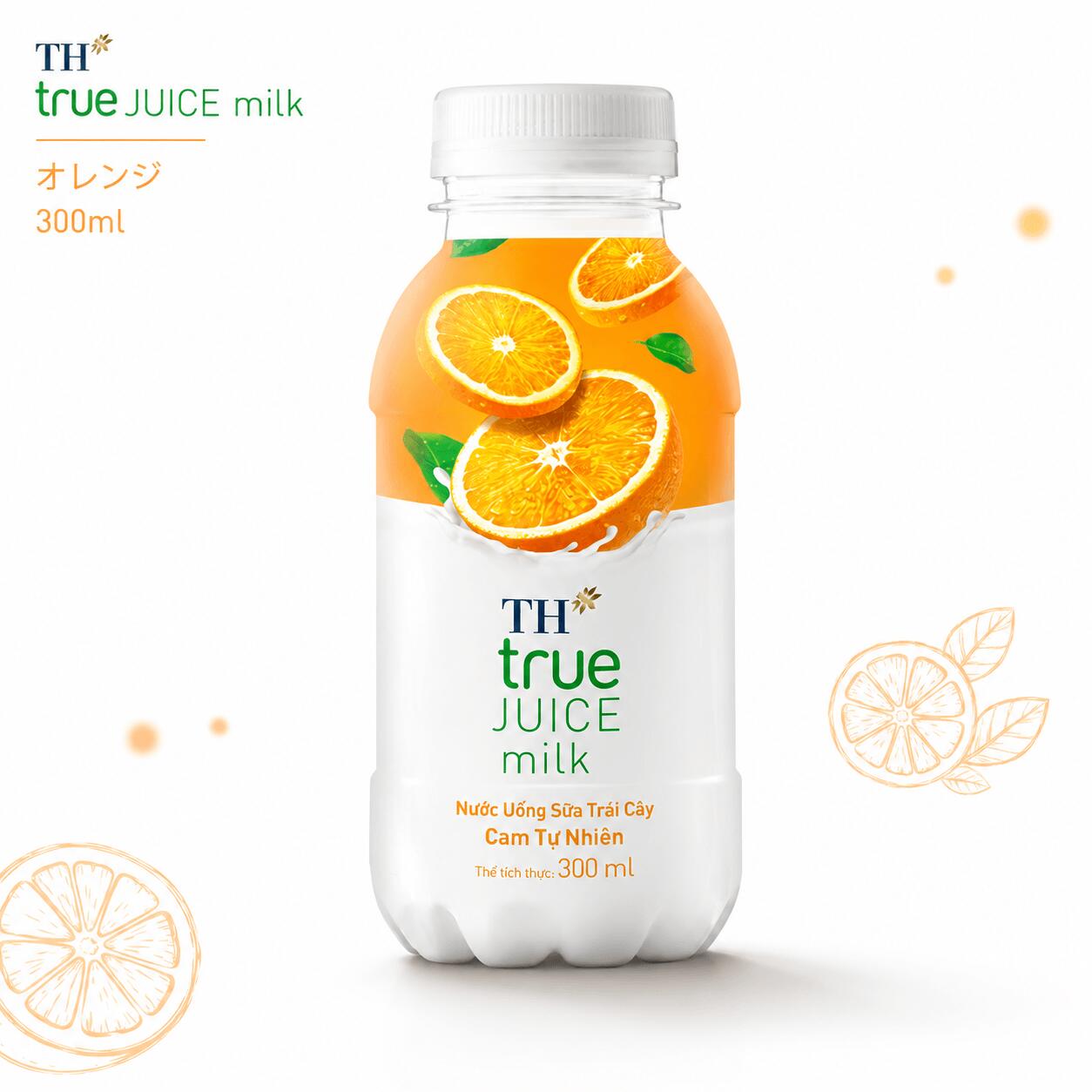 TH true Juice milk Orange オレンジ ジュース ミルク 300ml フルーツ＆ミルクブレンド TH Sua trai cay Cam tu nhien