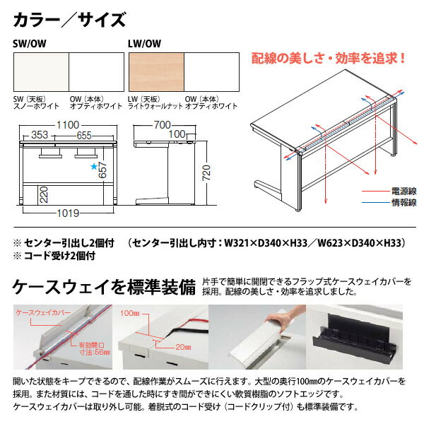 (現地組立 完成品) オフィスデスク 事務机 平机 L型脚 引き出し付タイプ DUK-117C 幅1100xD700x高さ720mm スチールデスク ワーキングデスク 作業机 会社 事務所 工場 稲葉製作所 [2]