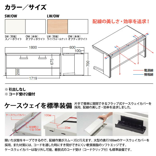 事務机 (現地組立 完成品) オフィスデスク 平机 L型脚 引き出し無タイプ 受注生産品 DUK7-186 幅1800x奥行600x高さ700mm ワーキングデスク スチールデスク 作業机 会社 事務所 工場 稲葉製作所