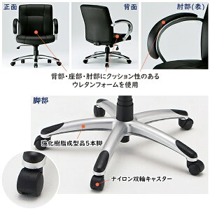 ウレタンレザー・肘パット付5本脚のオフィスチェア・事務椅子・事務用椅子FTX-7定価\34230