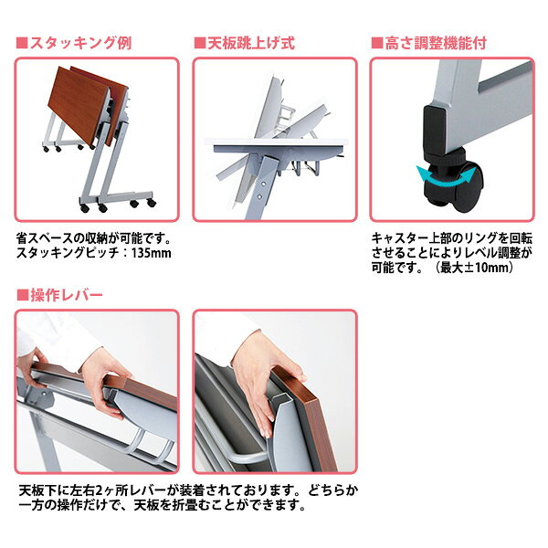 スタッキングテーブル NTZ-1845P 幅180x奥行45x高さ72cm パネル付 会議用テーブル 折りたたみ キャスター付き 長机 会議テーブル 折り畳み 折畳 会議室テーブル 長机 長テーブル 日本製