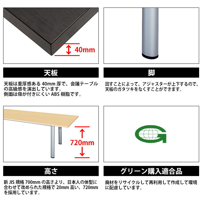 会議用テーブル LSD-2414 幅240x奥行140x高さ72cm 角型 ミーティングテーブル 会議...