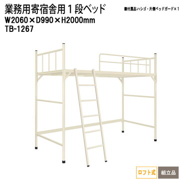 公共機関 官庁 スチール製パイプ ロフト式 1段ベッド TB-1267 W206xD99xH200cm 片側ベッドガード付 【送料無料(北海道 沖縄 離島を除く)】 業務用 寄宿舎用ベッド TOKIO 家具