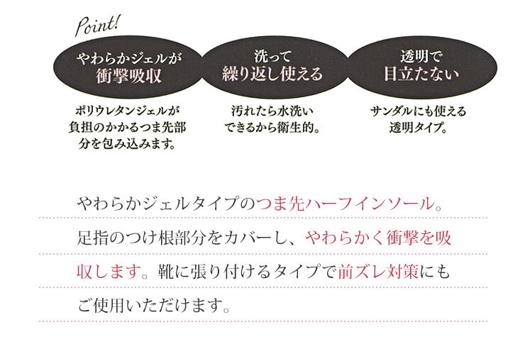 【4日20:00〜30名限定50％クーポン】【返品・交換不可】【4セットまでゆうパケット可】インソール 中敷 中敷き レディース パンプス サンダル ミュール つま先 つまさき 衝撃吸収 ジェル マシュマロジェル 透明 クリア 洗える 歩きやすい 疲れない