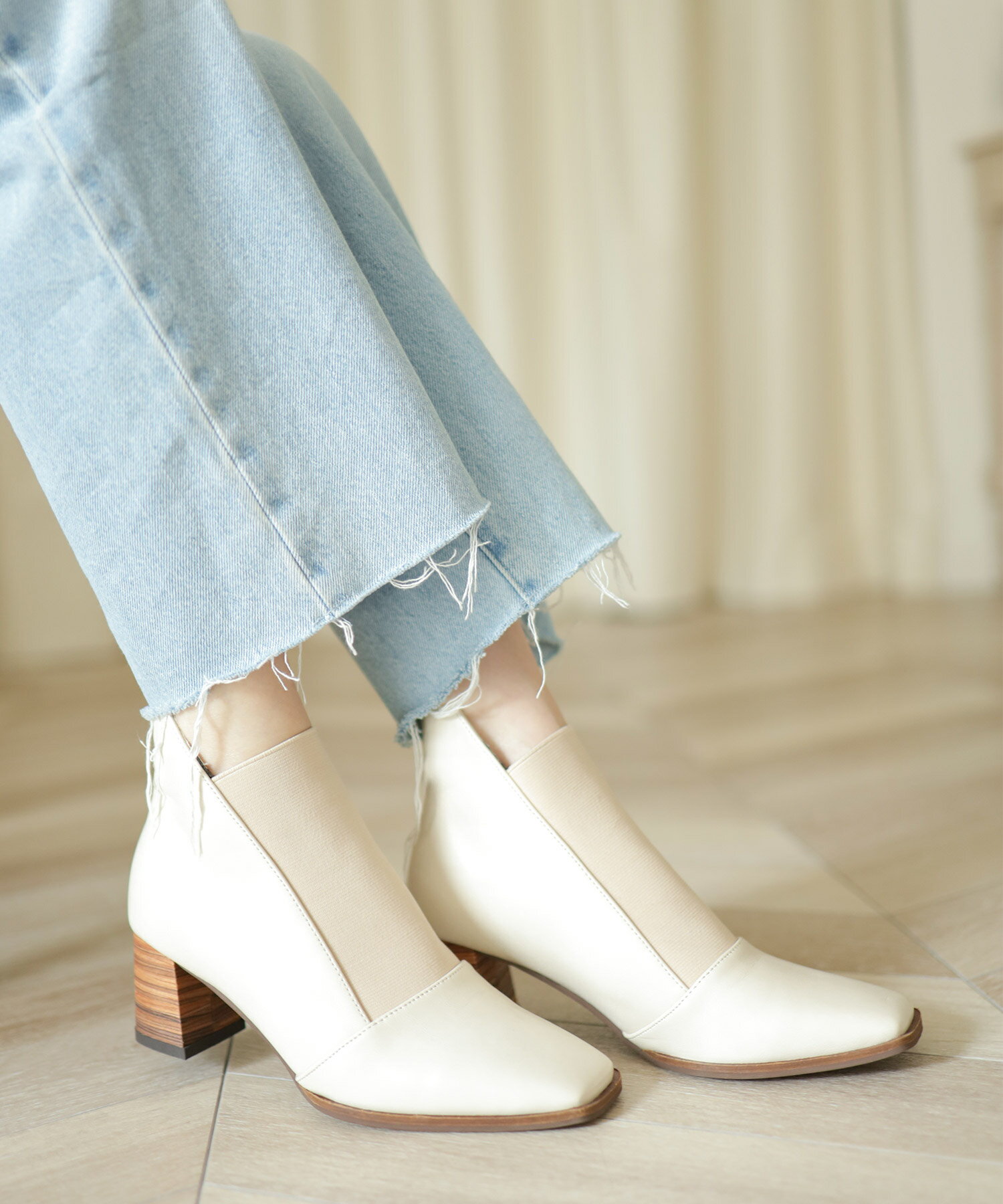 【30日0時～週末限定10％OFFクーポン】パンプス レディース ウッドヒール ゴムフィット アンクルブーティ スクエアトゥ チャンキーヒール ウッドヒール シンプル おしゃれ 履きやすい 歩きやすい 黒 ブラック 靴