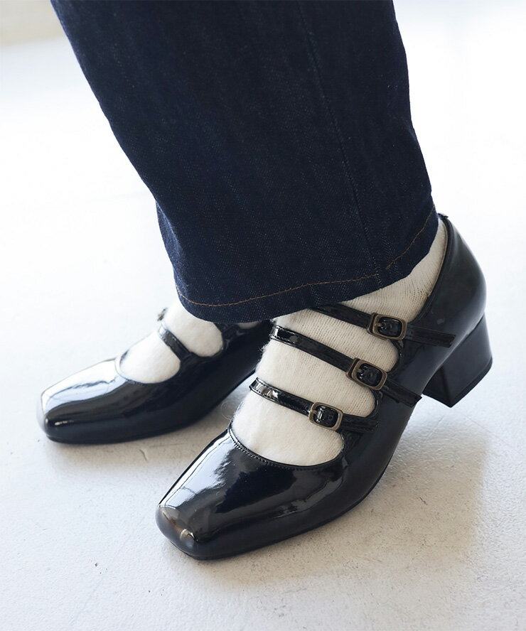 パンプス3連ベルトスクエアトゥミド...