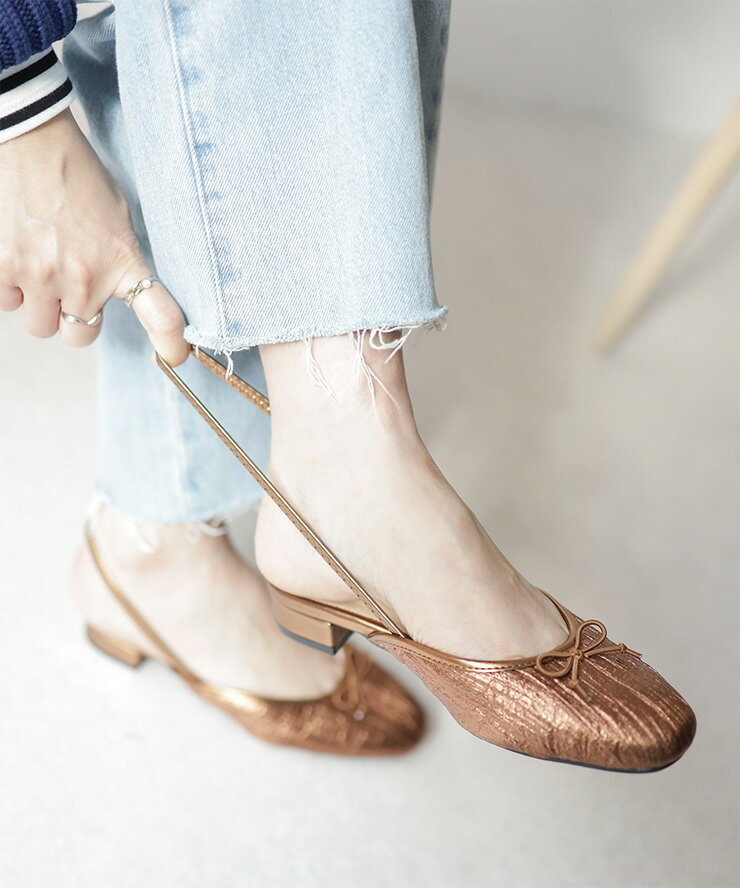 【27日1:59まで★10%OFFクーポン】2025春夏新作 パンプス レディース かかと ゴム ストラップ スリングバック リボン スクエアトゥ ローヒール ...