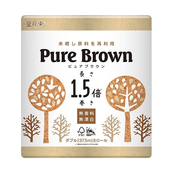 丸富製紙トイレットペーパー 花束 ピュアブラウン 無漂白 1.5倍巻き ダブル 芯あり 37.5m 1パック（8ロール） 【×5セット】 【 セット販売 まとめ買い 割引 】