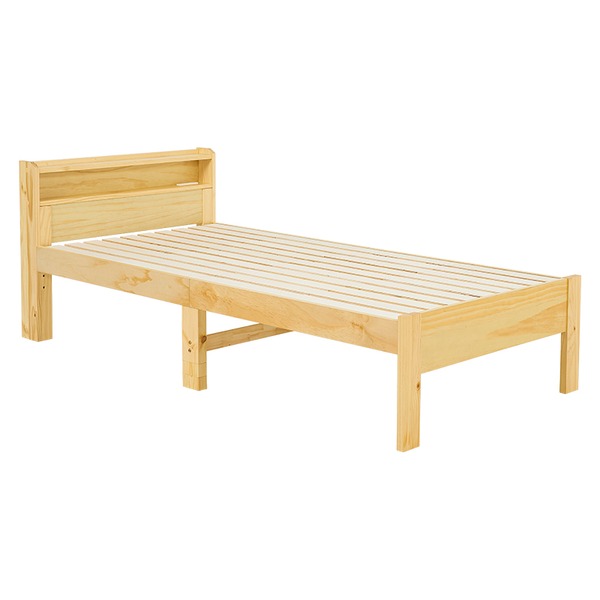 ベッド シングル ベッドフレームのみ プレーンナチュラル 木製 棚付き 宮付き コンセント付き すのこ 組立品