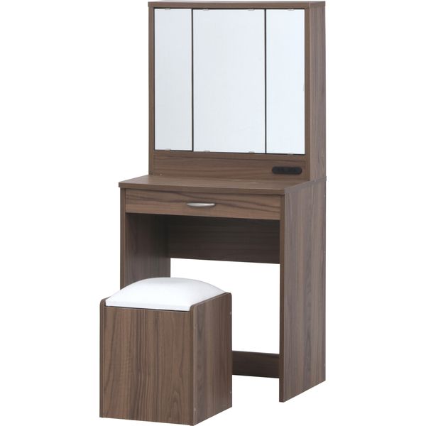 ドレッサー（三面鏡）スツール付き BR ブラウン 組立品【代引不可】