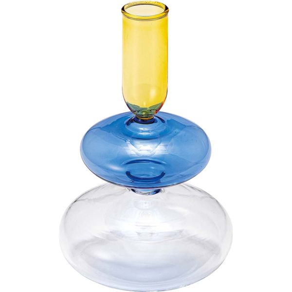 ガラスベース イエロー＆ブルー （約W10×D10×H15.5cm） 完成品