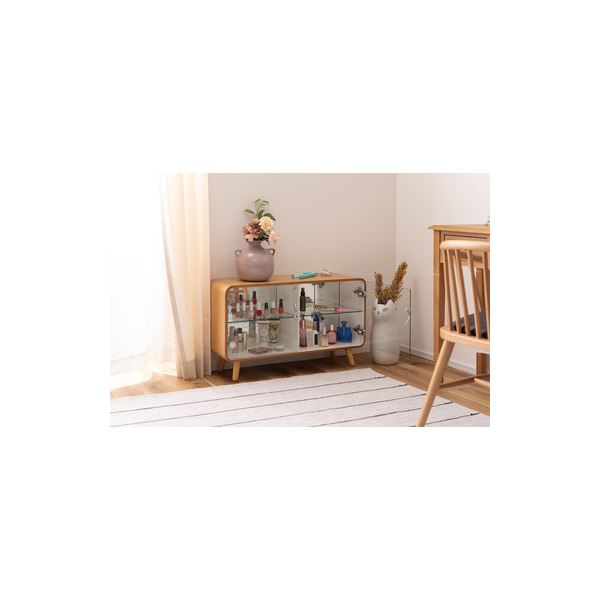 コレクションケース 約幅79.5cm ロータイプ ナチュラル 脚付き 天然木 ラバーウッド 強化ガラス コレクションシェルフ 組立品