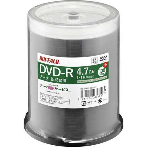 バッファロー 光学メディア DVD-R PCデータ用 4.7GB 法人チャネル向け 100枚+5枚 RO-DR47D-105PWZ バッファロー 光学メディア DVD-R PCデータ用 4.7GB 法人チャネル向け 100枚+5枚 RO-DR47D-105PWZ