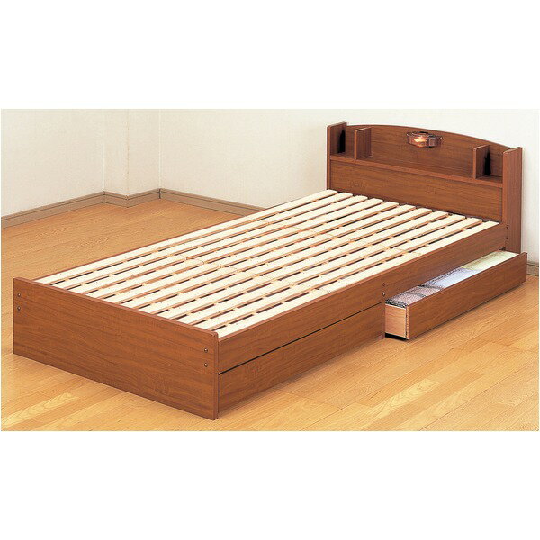 照明付き 宮付き 収納・引き出し付き 国産すのこフロアベッド シングル （フレームのみ マットレス無し..