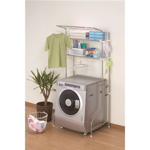 ステンレス洗濯機ラック / 洗濯機上収納 【幅伸縮可】 仮り掛けバー / アジャスター付き （ 掃除用品 文房具・事務用品 生活雑貨 オフィス用品 日用品雑貨 日用消耗品 文房具 お掃除 ）