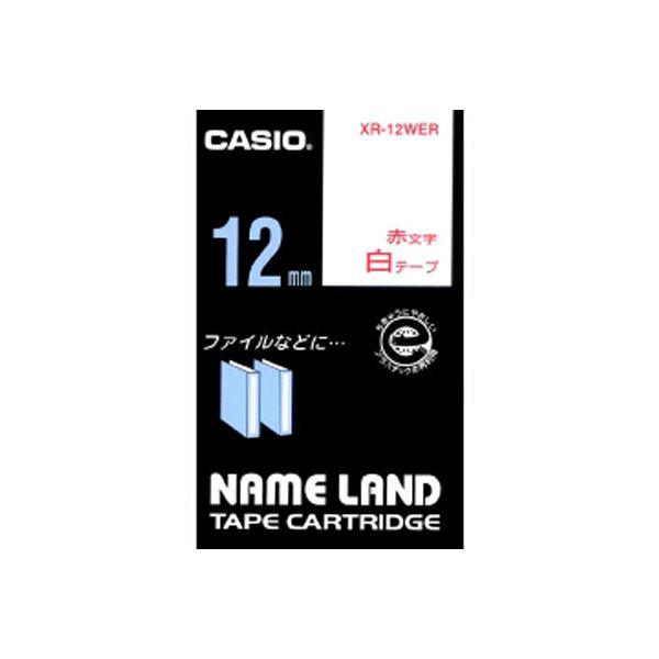 （まとめ） カシオ ネームランド用テープカートリッジ スタンダードテープ 8m XR-12WER 白 赤文字 1巻8m入 【×3セット】