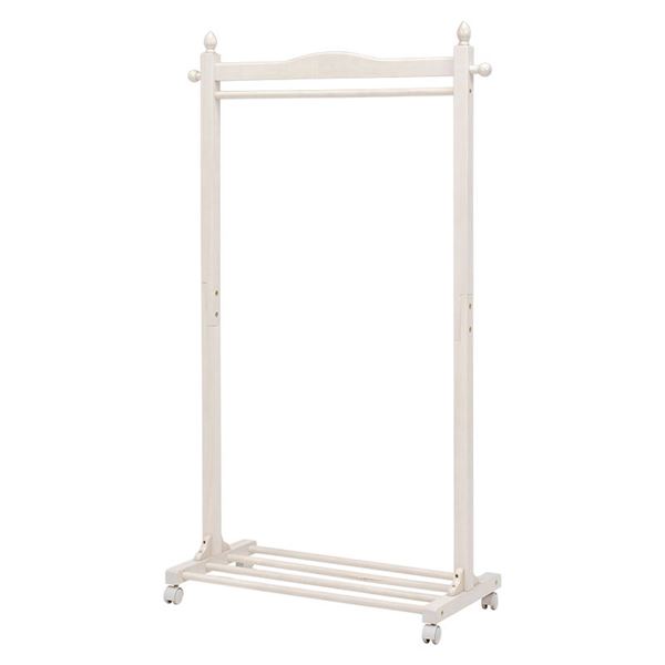 ハンガーラック 幅90×奥行40×高さ154cm ホワイトウォッシュ 木製 棚板 キャスター付き コートハンガー 組立式 ベッドルーム 【 ハンガーラック 収納 収納ラック 収納家具 ラック ハンガーラック ポールハンガー 】