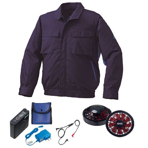 KU91910 空調服 R 綿・ポリ混紡 脇下マチ付きII FAN2200BR・RD9261・LISUPER1セット ネイビー×ブルー 3Lのサムネイル