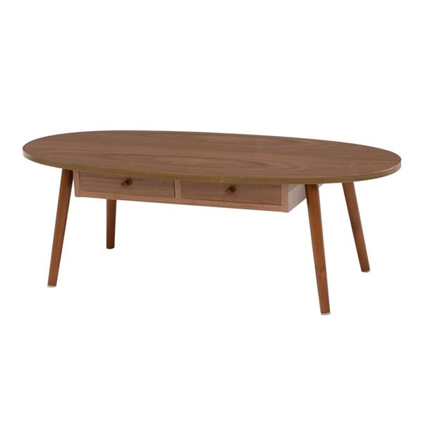 センターテーブル ローテーブル 約幅110×奥行48×高さ37cm ブラウン オーバル型 引き出し 木製脚付 組立品 リビング