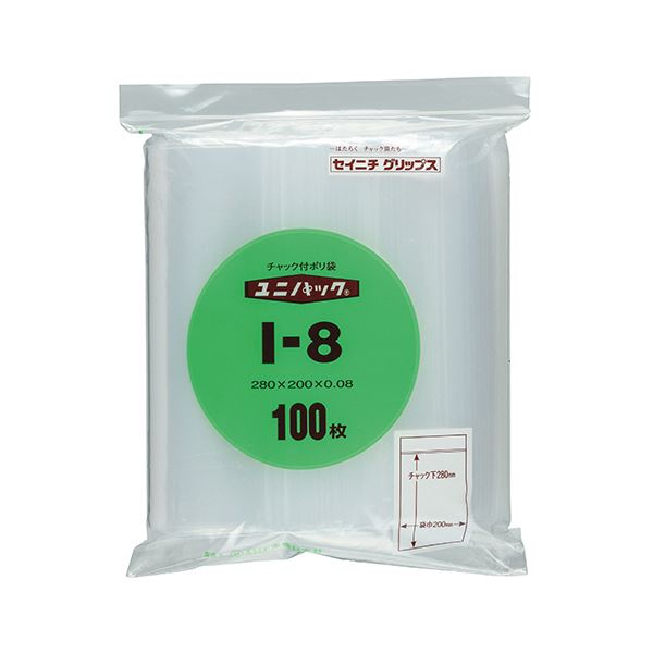 セイニチ ユニパック チャック付ポリエチレン ヨコ200×タテ280×厚み0.08mm I-8 1パック（100枚） 【×10セット】 【 セット販売 まとめ買い 割引 オフィス 文房具 文具 業務用 オフィス用品 】