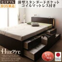 【 収納ベッド 】 照明 コンセント付き チェストベッド ベッド ベッド Huette ヒュッテ 薄型スタンダードポケットコイル付き ポケットコイル セミダブル 日本製 国産ベッド 日本製ベッド フレーム・マットレスセット マットレス有 大型収納 セミダブルベッド セミダブル(3)